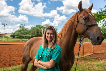 Veterinary woman and horse