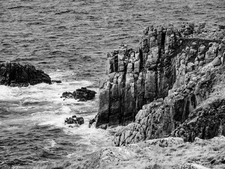 Famous cliffs at the coastline of Lands End Cornwall