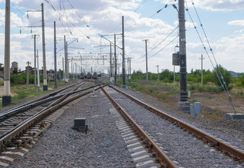 Fototapeta na wymiar railway switches before cargo trains stopped at sorting station