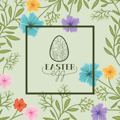 happy easter egg frame with handmade font and flowers