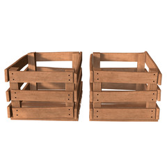 Wooden box for transportation and storage of products. Empty crate for fruits and vegetables. 3d render isolated on white background.