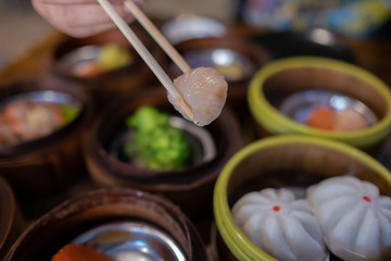 Dim sum on the table wood