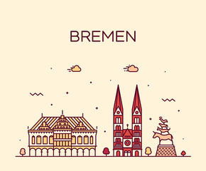 Bremen skyline Germany vector city linear style - obrazy, fototapety, plakaty
