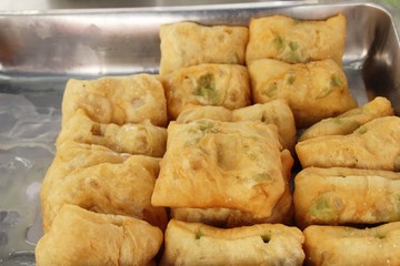 Deep fried dough put thai pandan custard