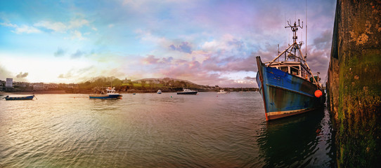 Beautiful panoramic sunset landscape in a Castletownbere town