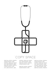 Cross sign shape made from Stethoscope cable black color and Medical Science Organ concept design illustration isolated on white background, with copy space vector eps 10