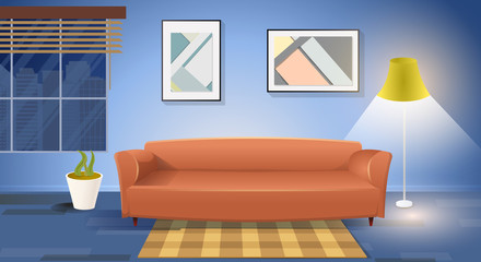 Modern Living Room Interior Cartoon Vector