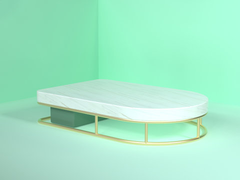 wall floor corner green scene 3d rendering abstract gold white marble blank podium square and corve 