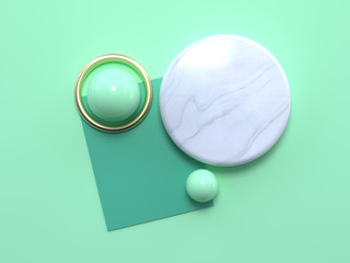 flat lay soft green pastel scene abstract geometric shape gold white marble 3d rendering square paper circle marble