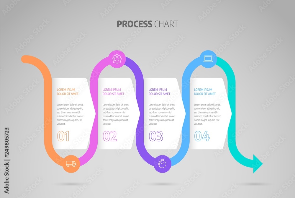 Wall mural infographic design timeline or process chart. business data element of chart, graph, diagram with 4 