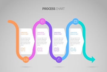 Infographic design timeline or process chart. Business data element of chart, graph, diagram with 4 steps, options, processes.