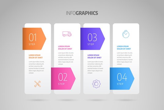 Process chart. Business data element of chart, graph, diagram with 4 steps, options, parts, processes. Infographics design vector and marketing icons.