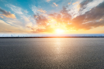 Empty asphalt road and modern city skyline with buildings in Shanghai,China