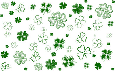 Saint Patricks Day, festive background with flying clover   