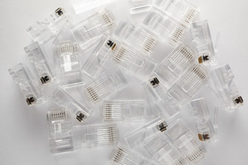 RJ-45. Top view of connectors for ethernet UTP cable