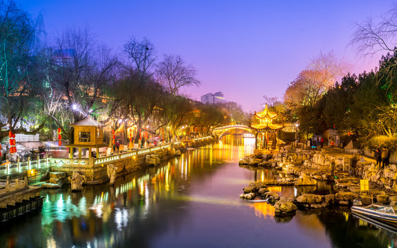 Beautiful Urban Nightscape Architectural Landscape in Jinan, Shandong Province