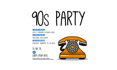 90s Party Retro Telephone Invitation Design with Where and When Details