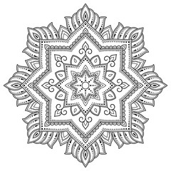 Circular pattern in form of mandala with flower for Henna, Mehndi, tattoo, decoration. Decorative ornament in ethnic oriental style.