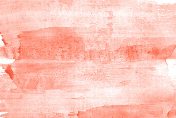 Fototapeta premium Abstract watercolor background hand-drawn on paper. Volumetric smoke elements. Red, Living Coral color. For design, web, card, text, decoration, surfaces.