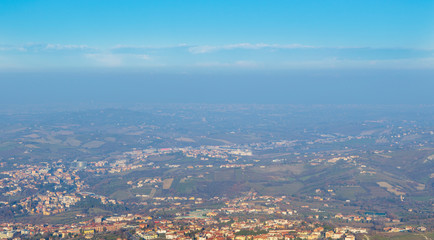Beautiful view from San Marino city to hills of San Marino. Italian hills view from above