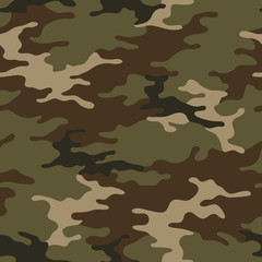 Fototapeta premium Seamless camouflage pattern. Khaki texture, vector illustration. Camo print background. Abstract military style backdrop