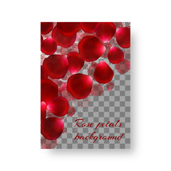 Wedding invitation card in a romantic style with red rose petals