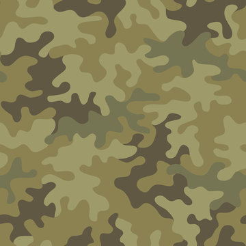 Seamless camouflage pattern. Khaki texture, vector illustration. Camo print background. Abstract military style backdrop