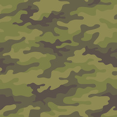 Fototapeta premium Seamless camouflage pattern. Khaki texture, vector illustration. Camo print background. Abstract military style backdrop