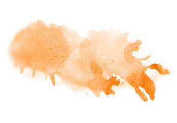 Abstract watercolor background hand-drawn on paper. Volumetric smoke elements. Orange, Turmeric color. For design, web, card, text, decoration, surfaces.