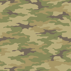 Fototapeta premium Seamless camouflage pattern. Khaki texture, vector illustration. Camo print background. Abstract military style backdrop