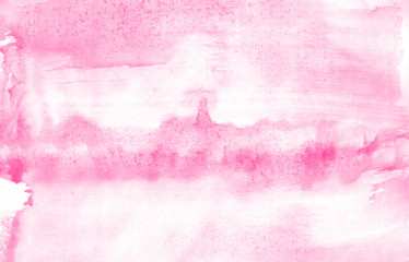 Abstract watercolor background hand-drawn on paper. Volumetric smoke elements. Pink Peacock color. For design, web, card, text, decoration, surfaces.