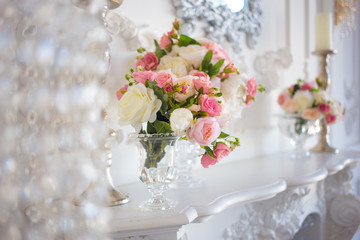  The decor for the wedding. Wedding bouquet for the bride with roses.