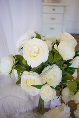  The decor for the wedding. Wedding bouquet for the bride with roses.