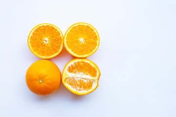 High vitamin C. Fresh orange citrus fruit on white