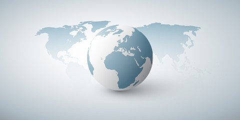      Earth Globe and World Map Design Layout - Global Business, Technology, Globalisation Concept, Vector Template 