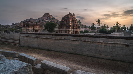 achyutaraya temple in hampi karnakata india at sunrise with cloudy sky