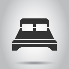 Bed icon in flat style. Sleep bedroom vector illustration on white background. Relax sofa business concept.
