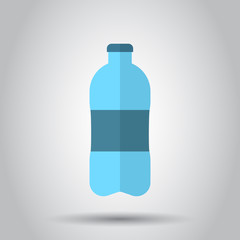 Water bottle icon in flat style. Plastic soda bottle vector illustration on white background. Liquid water business concept.