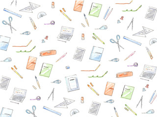 手描き水彩イラストの背景　ステーショナリー