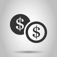 Coins stack icon in flat style. Dollar coin vector illustration on white background. Money stacked business concept.