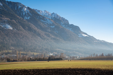 Landschaft zwischen Feldkirch und Liechtenstein - obrazy, fototapety, plakaty
