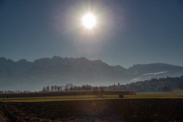 Landschaft zwischen Feldkirch und Liechtenstein