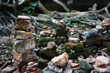 Bricks Balancing  at temple in Kanchanaburi. 