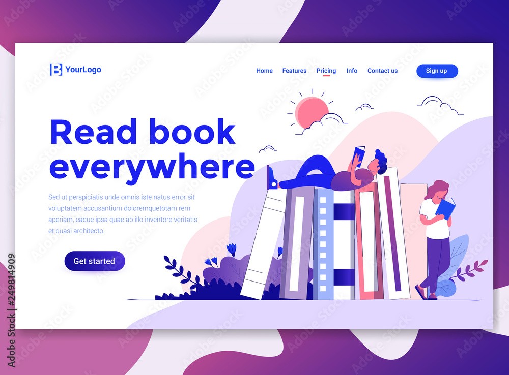 Wall mural flat modern design of wesite template - read book everywhere