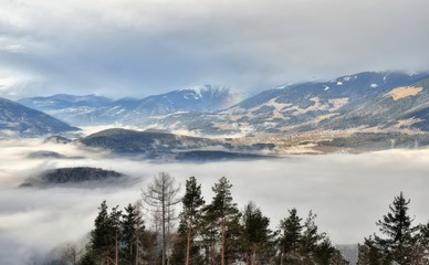 Naklejka na ściany i meble Winter landscape in Dolomites at Plan de Corones (Kronplatz) ski resort, Italy