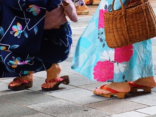 Nihonbashi Tokyo,Japan/Aug 19,2018:scenary of yukata weared girls