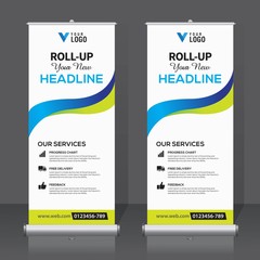 Roll up banner design template, vertical, abstract background, pull up design, modern x-banner, rectangle size. 