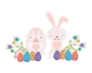 easter rabbits with egg isolated icon