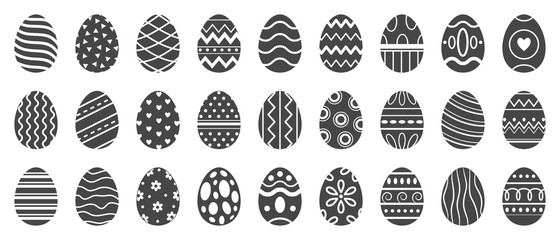 Easter eggs silhouette. Cute easters celebration egg, paschal pattern and decorated eggs vector silhouettes illustration set