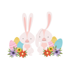 easter rabbits with egg isolated icon